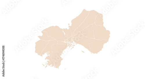Detailed administrative map showcasing urban districts and geographical boundaries of a coastal city region
