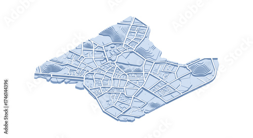 Discover innovative urban planning with a modern 3D city map, showcasing intricate street layouts and topographic contours for insightful development projects.