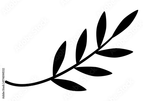 Botanical minimalist sketch icon of a small branch with fresh leaves. Simple line art plant for natural design.