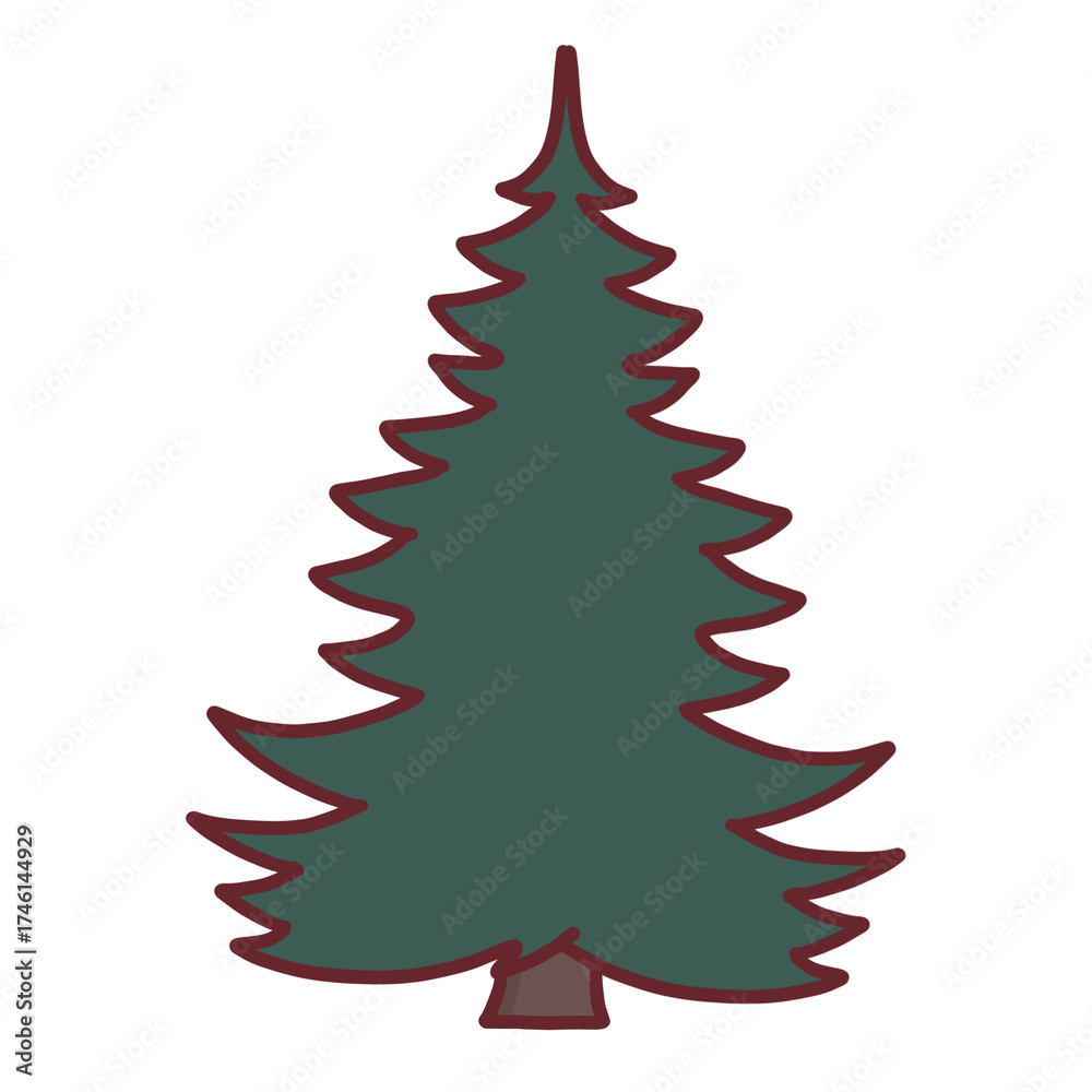Fototapeta premium Cute Green Christmas Pine Tree Illustration