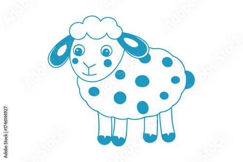 Cartoon style azure sheep standing happily, adorned with matching azure spots across its body