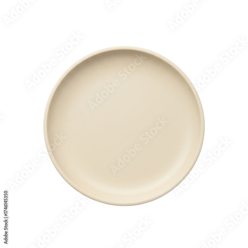 3d illustration of top view of empty beige plate isolated on transparent background in studio