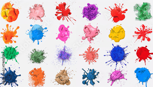 Colorful paint splashes abstract art blue