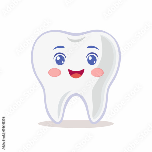 Adorable cartoon tooth character promoting dental health and oral care awareness