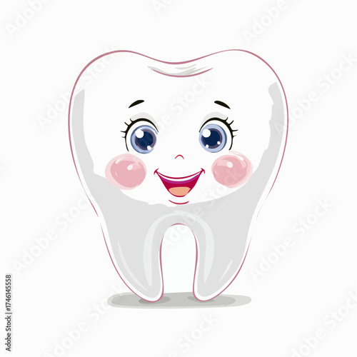 Cute cartoon tooth character illustration promoting dental health and hygiene