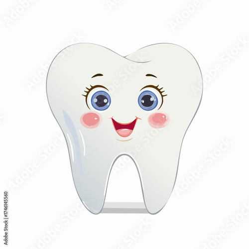 Adorable tooth character promoting dental health and hygiene for children illustration