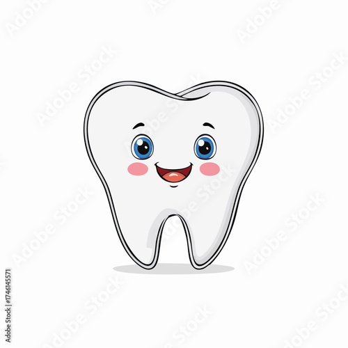 Cute tooth cartoon illustration with a smiling face promoting dental health awareness
