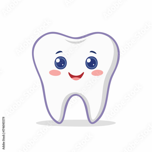 Cute Tooth Cartoon Character with Smiling Face for Dental Hygiene Products