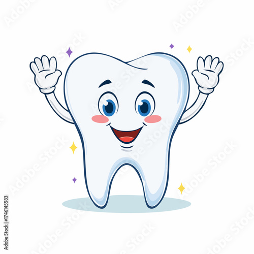 Cartoon Tooth Character Promoting Dental Health and Oral Care Hygiene Product