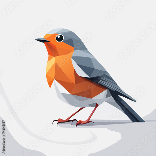 Geometric robin bird illustration, digital polygonal style design, modern art