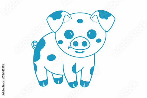 Charming cartoon piglet smiles with blue spots on white backdrop creates fun art