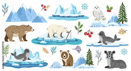 Adorable Arctic Animals and Snowy Landscapes Collection.