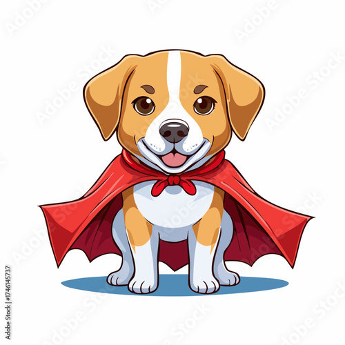 Adorable Cartoon Dog Superhero in Red Cape Illustration for Kids Content