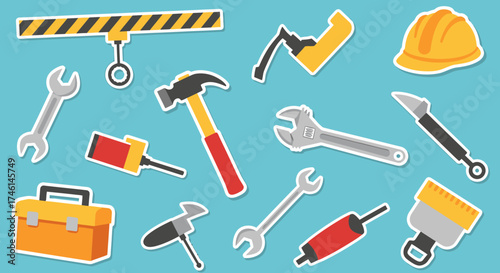Assorted Construction Tools in Flat Design Style.