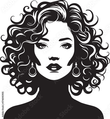Stylish lady face illustration with vintage hairstyle and jewelry design