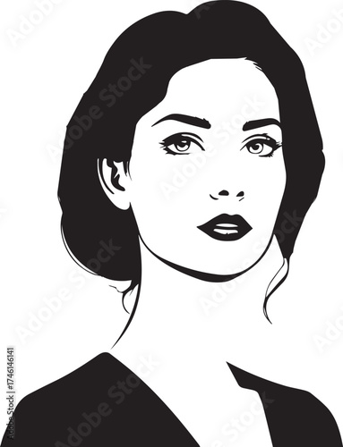 Elegant woman portrait in black and white minimalist silhouette style