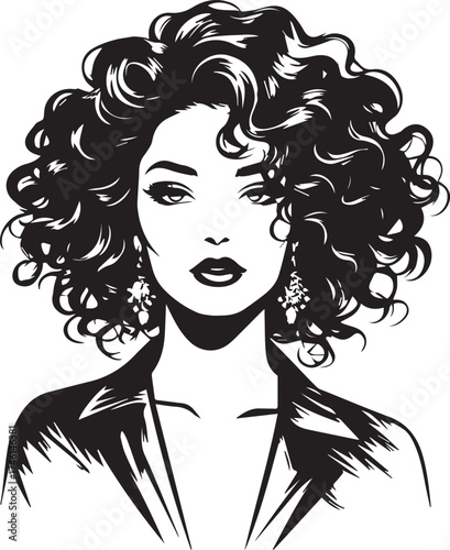 Stylish lady face illustration with vintage hairstyle and jewelry design
