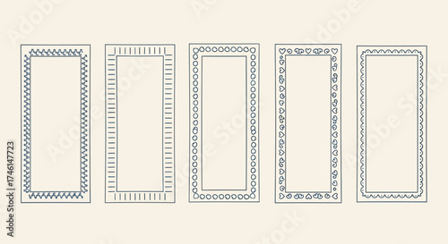 Collection of Rectangular Frames with Decorative Borders, Vintage Style.
