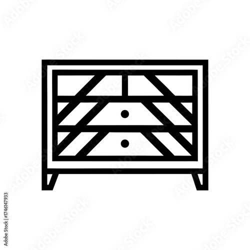 A line art dresser with multiple drawers, representing storage, organization, and bedroom furniture.