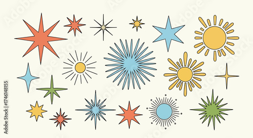 Retro Starburst Collection - Colorful Mid-Century Modern Star Shapes.