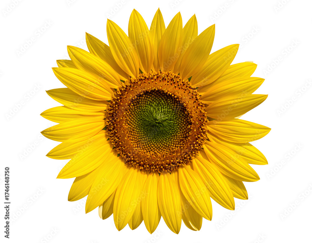 Fototapeta premium Sunflower's golden Embrace: A close-up shot of a vibrant sunflower, radiating warmth and beauty, with its perfectly arranged petals and detailed center. Capturing the essence of nature's artistry.