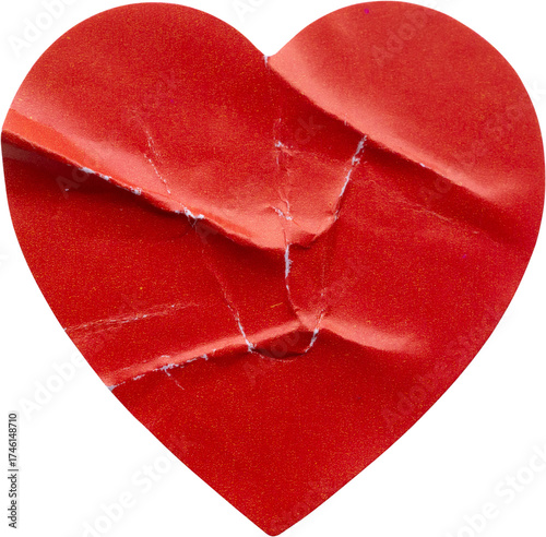 Red color heart shape sticker isolated on white background