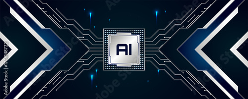 Futuristic AI Chip Background with Glowing Circuit Lines and Digital Technology Design