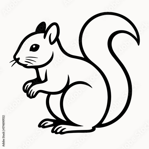 Squirrel illustration in black line art style  