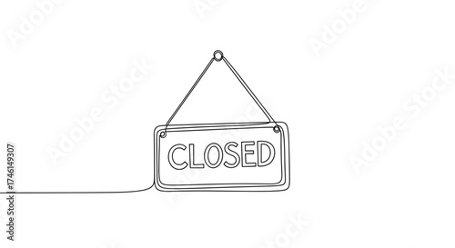 Closed sign hanging in linear black and white style