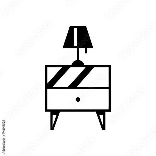 A minimalist line art nightstand with a lamp on top, symbolizing bedroom essentials and decor.