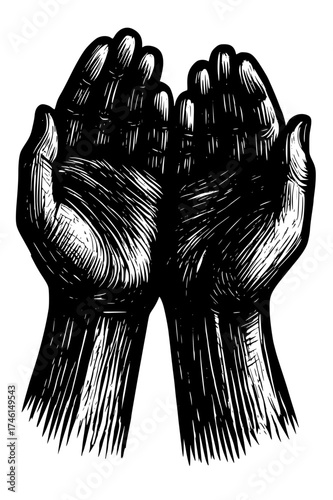 Open Hands Silhouette in Gesture of Prayer and Hope