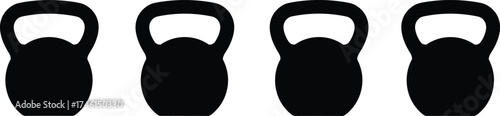 Set of black kettlebell silhouettes vector illustration, gym fitness equipment design, strength training symbol, workout and exercise concept graphic art