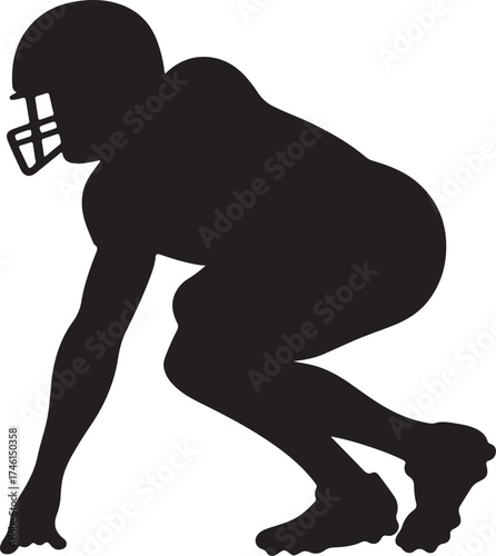 American Football Player Silhouette in Three-Point Stance Vector Illustration