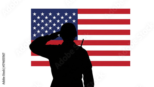 Silhouette of a patriotic soldier holding a US flag