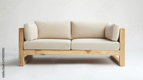 Modern Minimalist Sofa with Light Wood Frame
