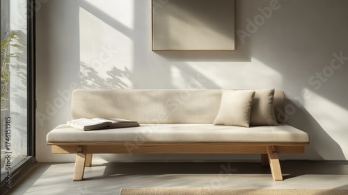 Minimalist Beige Sofa in Sunlit Modern Interior
