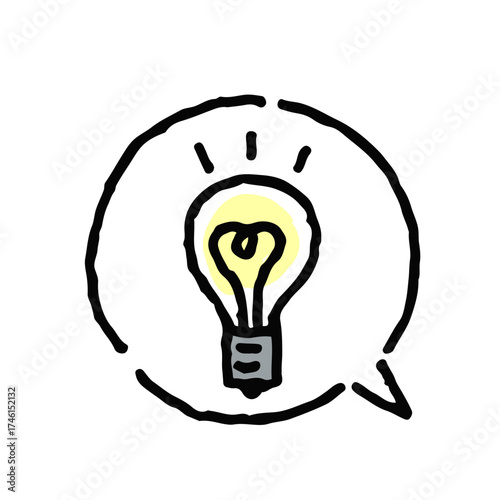 ひらめき（光る電球）・手描き・白地ふきだし