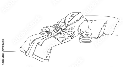 Fleece robe on bed in minimalist line art style