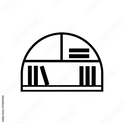 A line art shelf with books, symbolizing storage, organization, and interior decor.