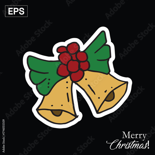 Christmas Bells with Holly Sticker