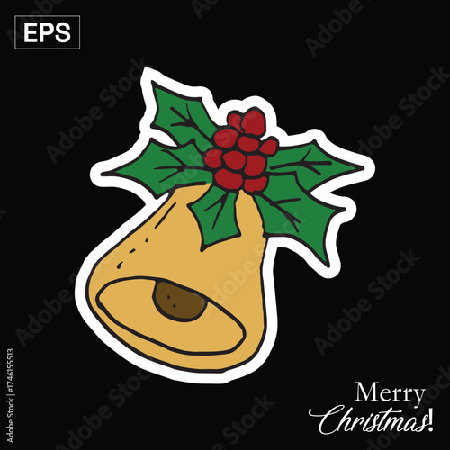 Christmas Bell with Holly and Berries