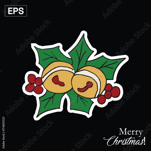 Christmas Bells with Holly and Berries Sticker