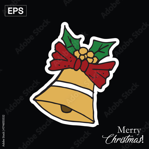 Christmas Bell with Holly and Red Bow