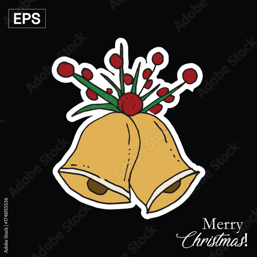Christmas Bells with Holly Berries Sticker