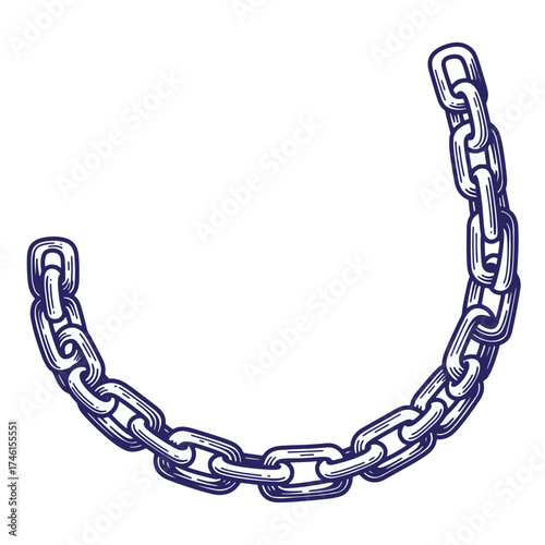 Intricate vintage chain illustration in a curved formation on isolated white background