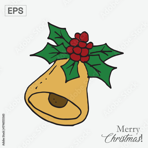 Christmas Bell with Holly Berries