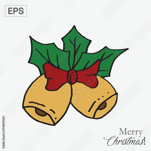 Festive Bells and Holly A Christmas Illustration