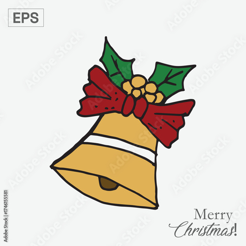 Christmas Bell with Bow and Holly