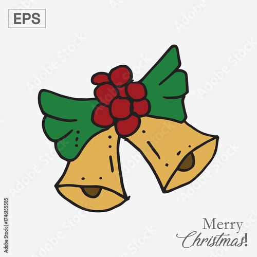 Christmas Bells with Holly and Merry Christmas Text