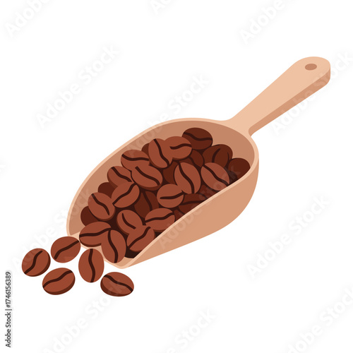 Fresh coffee beans in a wooden scoop ready to brew delicious morning brew